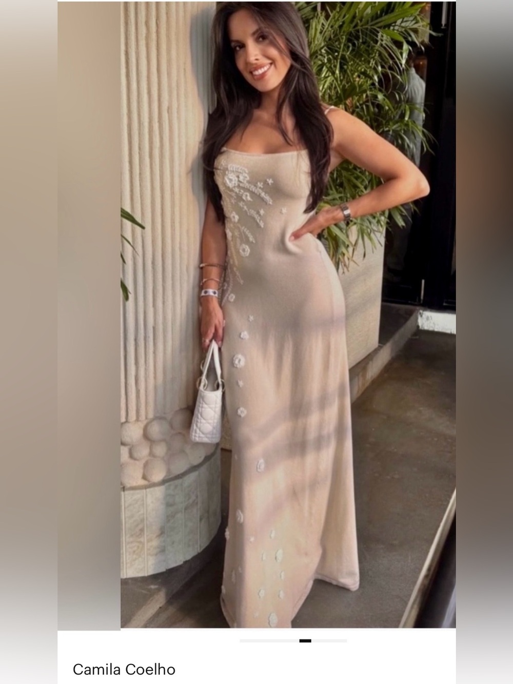 VIRAL COELHO Cream Floral Knit Maxi Dress with Spaghetti Straps - Picture 2 of 7